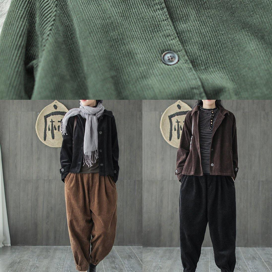 Italian black linen cotton top silhouette Fashion Ideas lapel Button fall blouses - Omychic