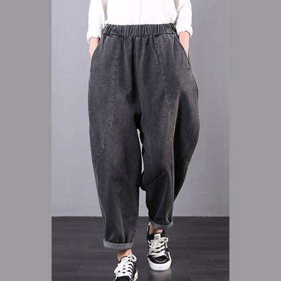 Italian denim gray trousers elastic waist Tutorials trousers - Omychic