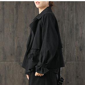 Italian drawstring cotton clothes For Women Sleeve black outwear fall - Omychic