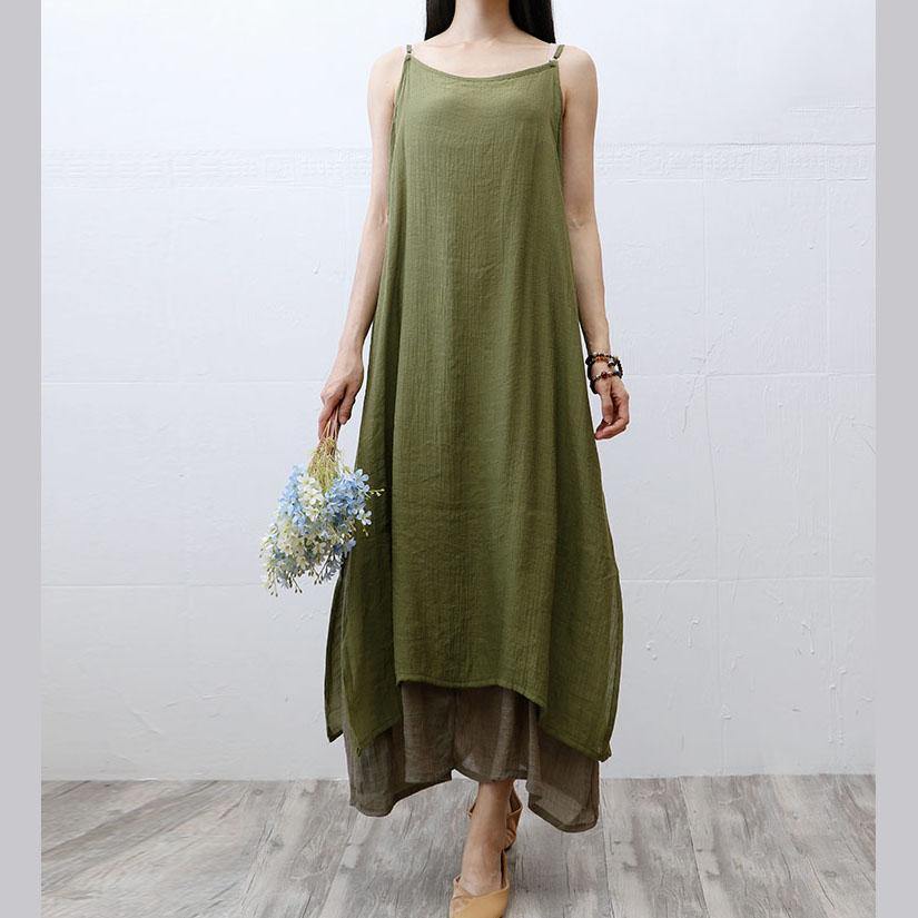 Italian false two pieces cotton clothes Women Tunic Tops army green Plus Size Dresses summer - Omychic