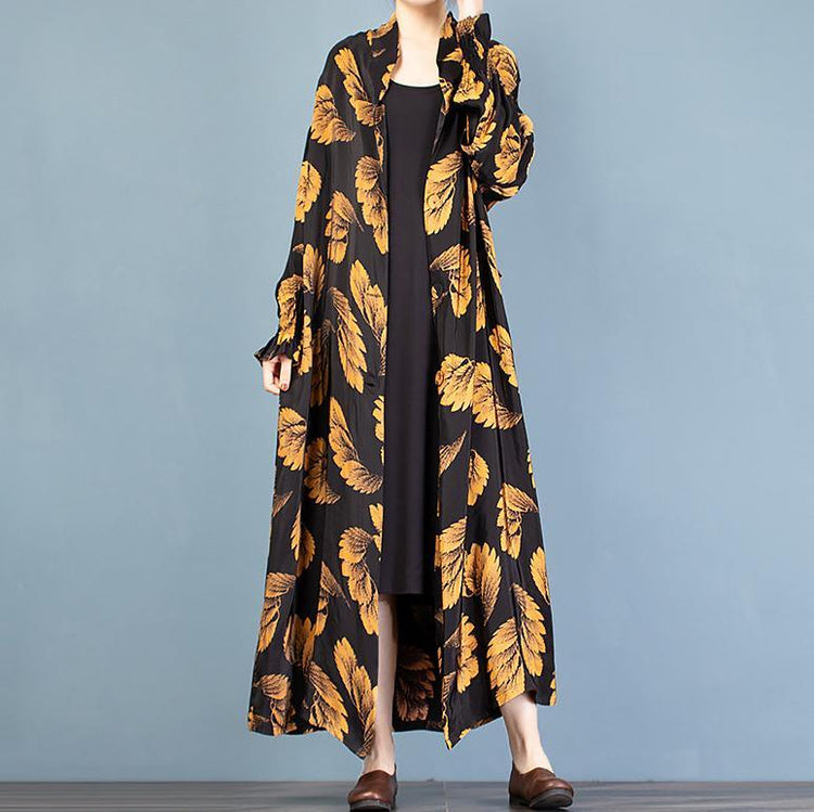 Italian gold print Fashion trench coat Gifts stand collar spring outwear - Omychic