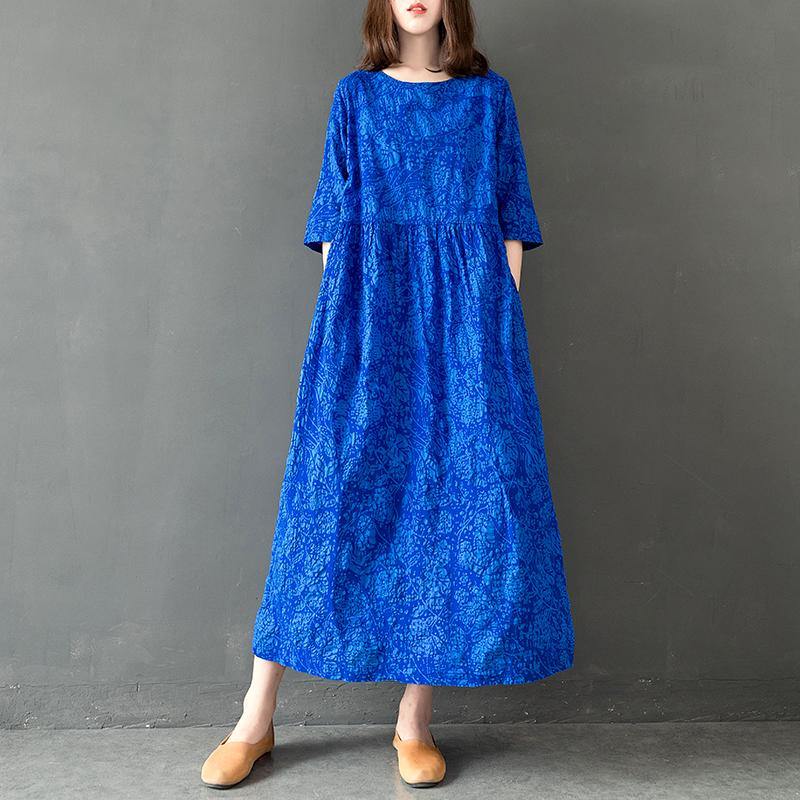 Italian half sleeve linen clothes For Women Sleeve blue Dress summer - Omychic