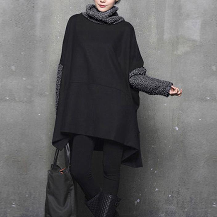 Italian high neck Cotton side open clothes Women Inspiration gray thick woolen Dresses - Omychic