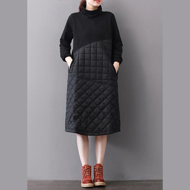 Italian high neck patchwork quilting dresses Fabrics black cotton Dress - Omychic