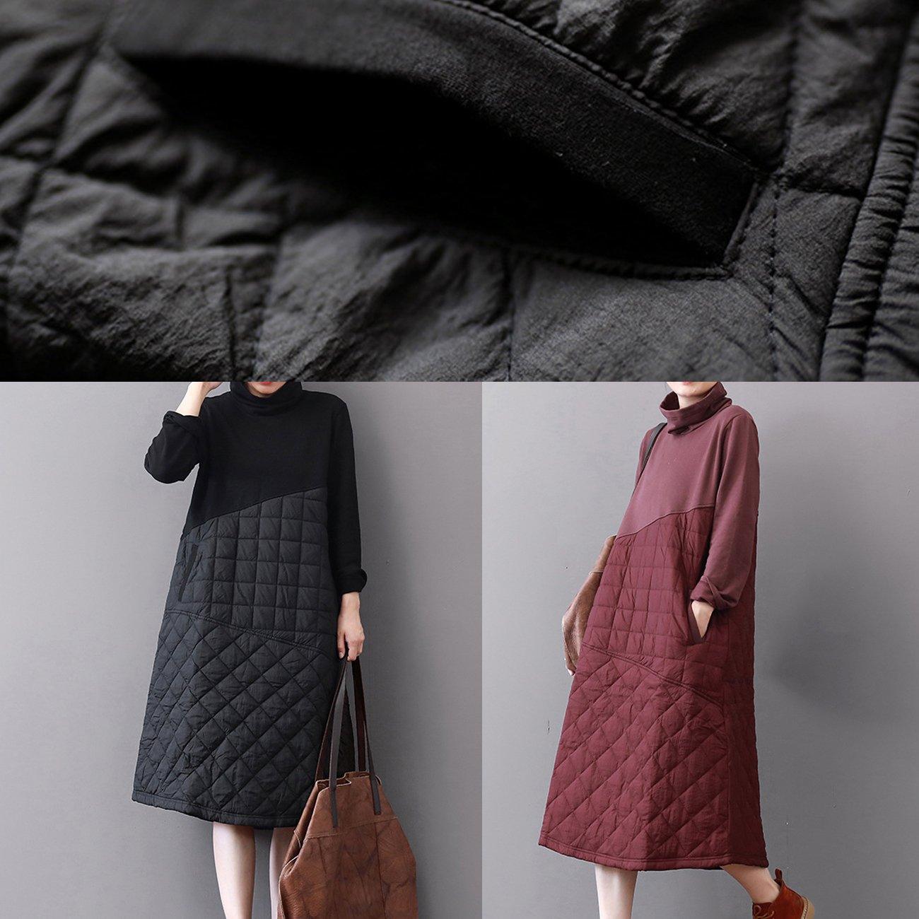 Italian high neck patchwork quilting dresses Fabrics black cotton Dress - Omychic