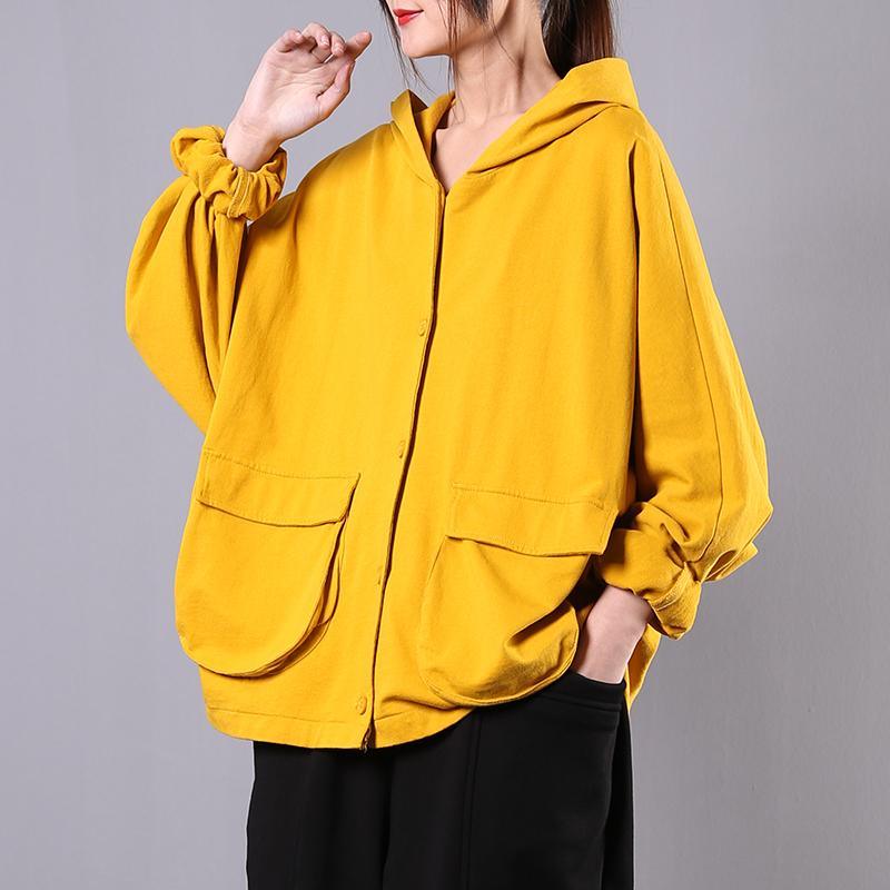 Italian hooded Batwing Sleeve cotton spring Blouse Work yellow tops - Omychic