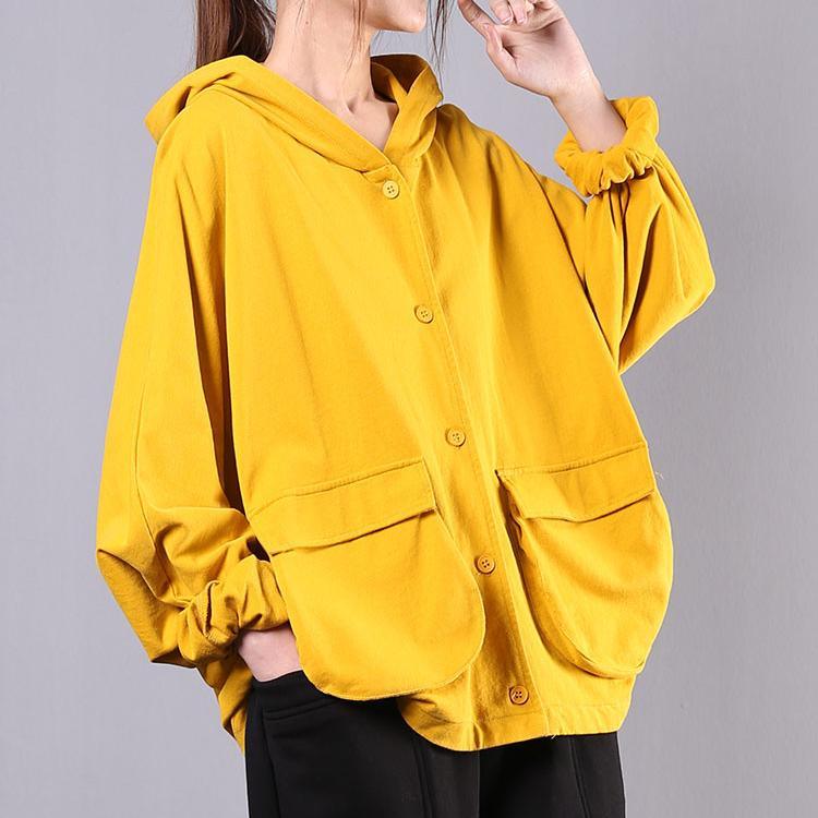 Italian hooded Batwing Sleeve cotton spring Blouse Work yellow tops - Omychic