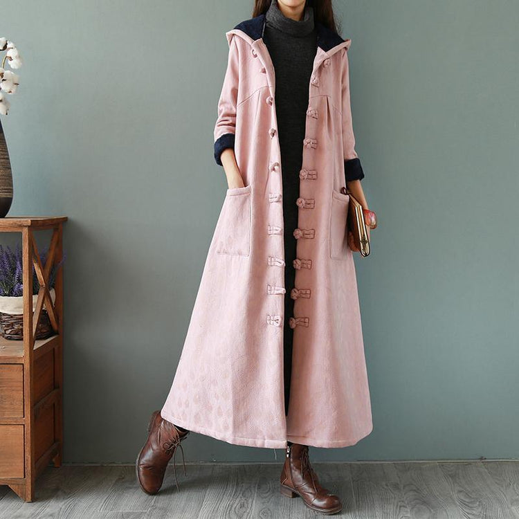 Italian hooded Fine winter coat for woman pink silhouette outwear - Omychic