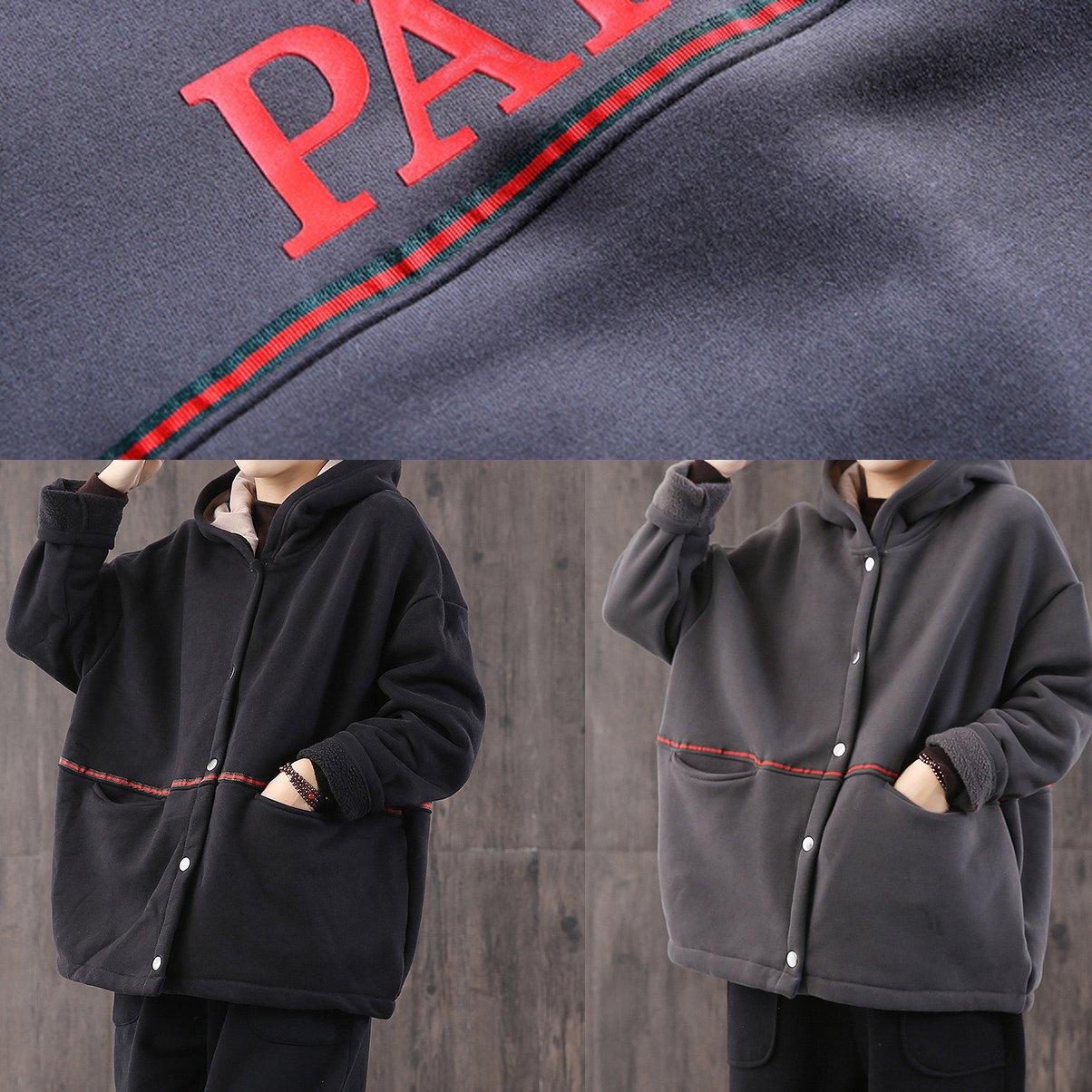 Italian hooded alphabet cotton tunic top design black blouses - Omychic