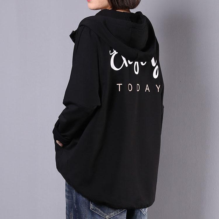 Italian hooded cotton box outwear Neckline black prints coats fall - Omychic