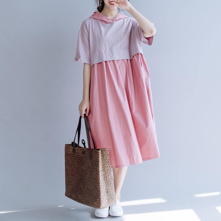 Italian hooded patchwork cotton clothes pink Robe Dress summer - Omychic