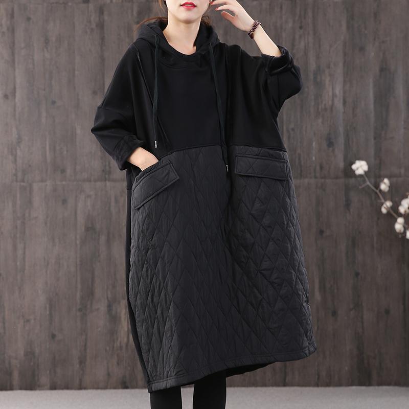 Italian hooded pockets cotton fall outfit black cotton robes Dresses - Omychic