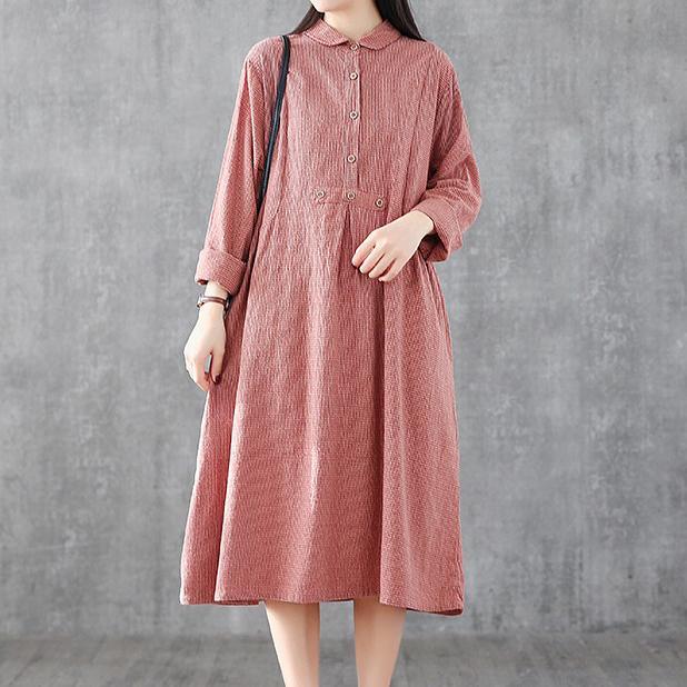 Italian lapel patchwork linen clothes For Women design red plaid Dress - Omychic