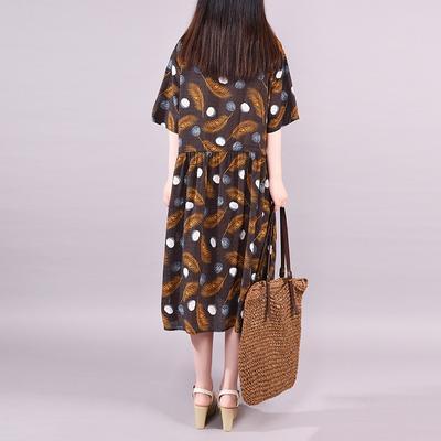 Italian linen clothes Women 2019 Fashion Printed Elastic Waist Summer Dress - Omychic