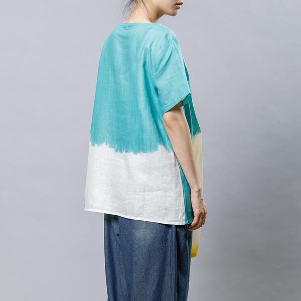 Italian linen cotton shirts Boho Short Sleeve Irregular Blouse - Omychic