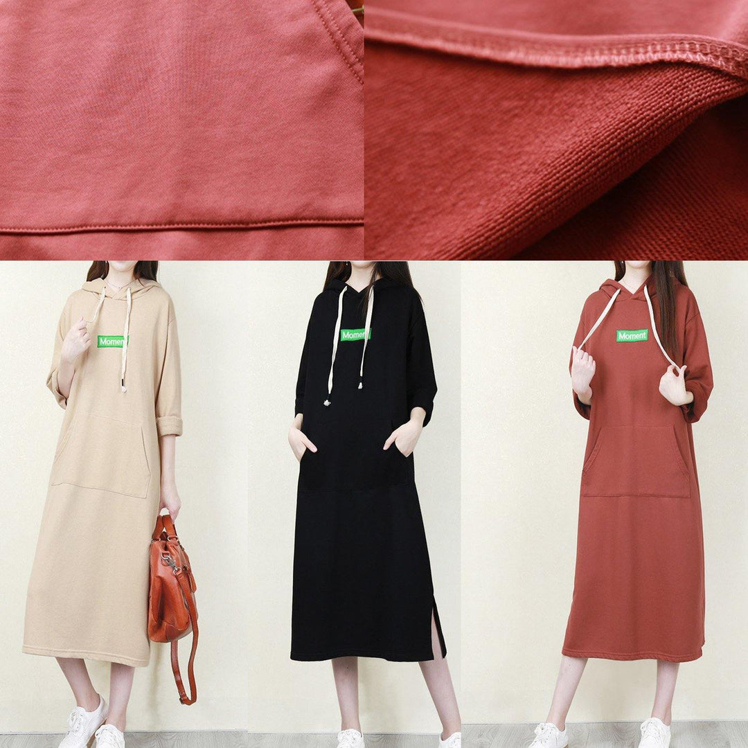 Italian nude cotton dresses Fine Shape hooded pockets Plus Size Dress - Omychic