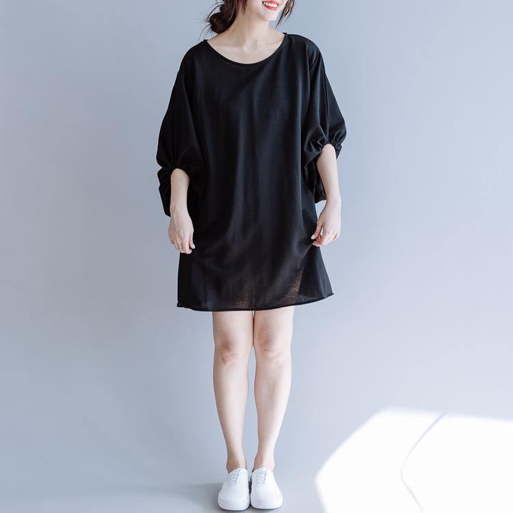 Italian o neck Batwing Sleeve Cotton quilting clothes Shape black Dress summer - Omychic