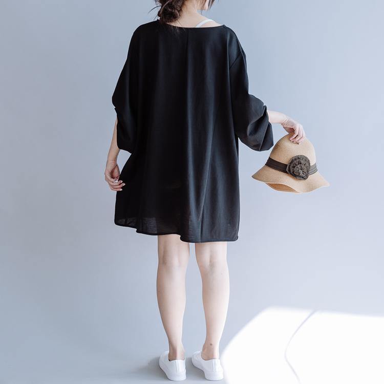Italian o neck Batwing Sleeve Cotton quilting clothes Shape black Dress summer - Omychic