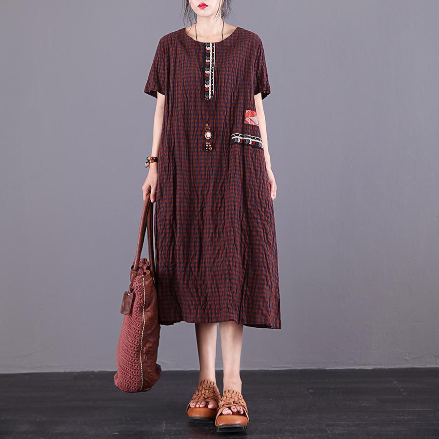 Italian o neck patchwork cotton dresses Photography red plaid Art Dresses summer - Omychic
