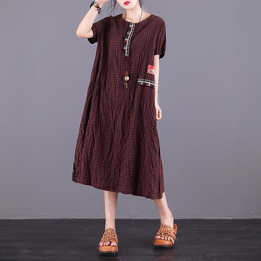 Italian o neck patchwork cotton dresses Photography red plaid Art Dresses summer - Omychic