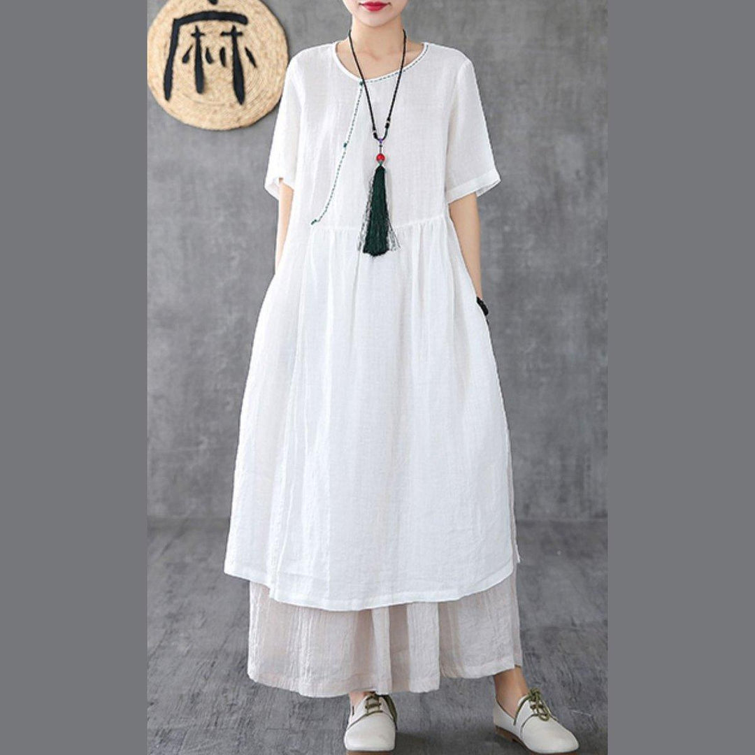 Italian o neck pockets linen clothes For Women Runway white Dresses –  Omychic