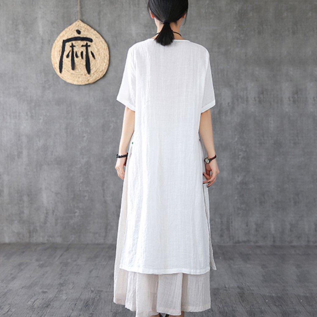 Italian o neck pockets linen clothes For Women Runway white Dresses - Omychic