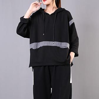 Italian patchwork hooded cotton tops women Outfits black shirts - Omychic