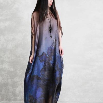 Italian silk clothes top quality Round Neck Loose Batwing Sleeve Dress - Omychic