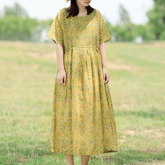 Italian Tie Waist Cotton Tunic Fashion Ideas Yellow Robe Dresses Summer ( Limited Stock) - Omychic
