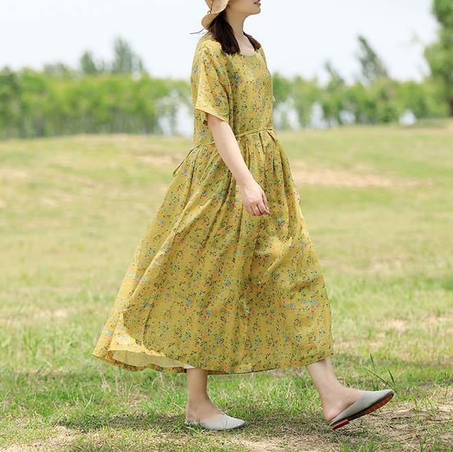 Italian Tie Waist Cotton Tunic Fashion Ideas Yellow Robe Dresses Summer ( Limited Stock) - Omychic