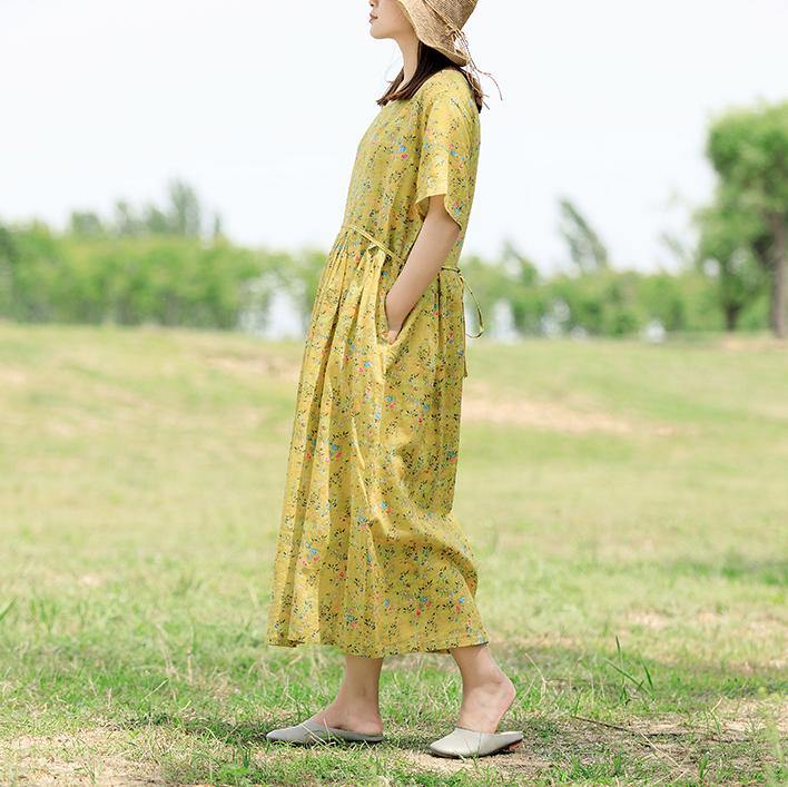 Italian Tie Waist Cotton Tunic Fashion Ideas Yellow Robe Dresses Summer ( Limited Stock) - Omychic