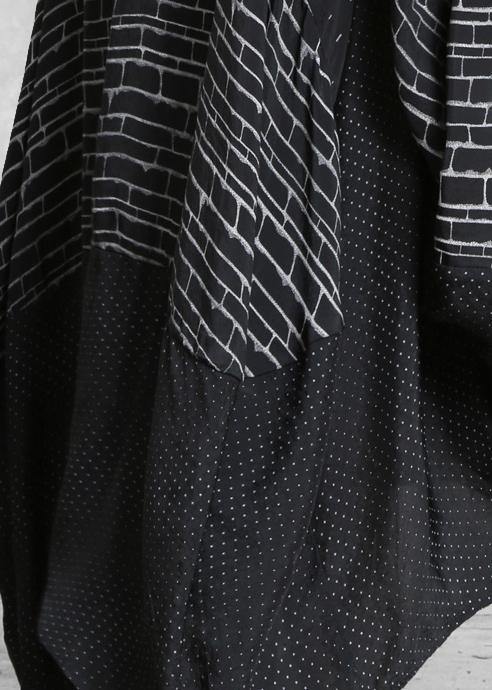 Italian V Neck Patchwork Black Print Summer Dress