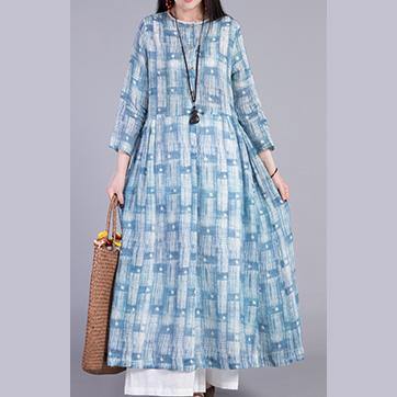 Italian wrinkled Chiffon Robes Photography blue plaid Dresses autumn - Omychic