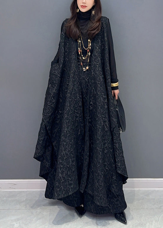 Jacquard Black Asymmetrical Patchwork Cotton Two Pieces Set Sleeveless