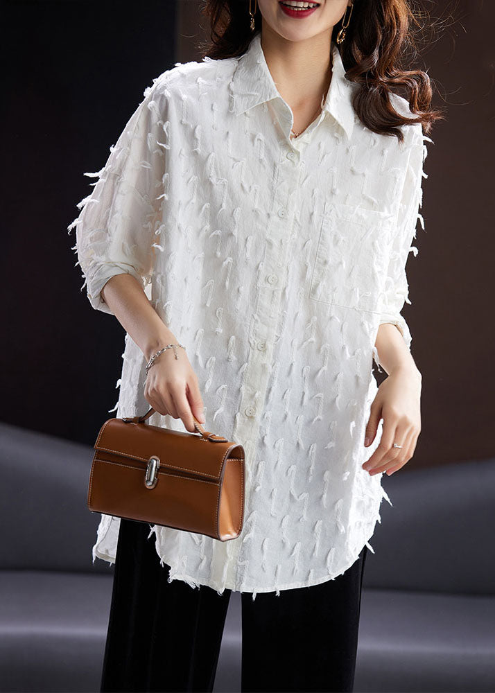 Jacquard Black Tassel Side Open Button Shirt Long Sleeve