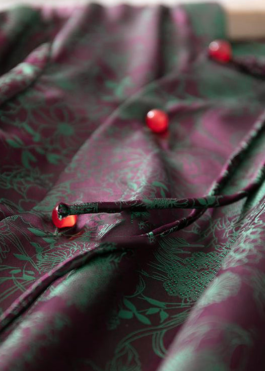 Jacquard Purple Stand Collar Button Silk Shirt Top Fall - Omychic