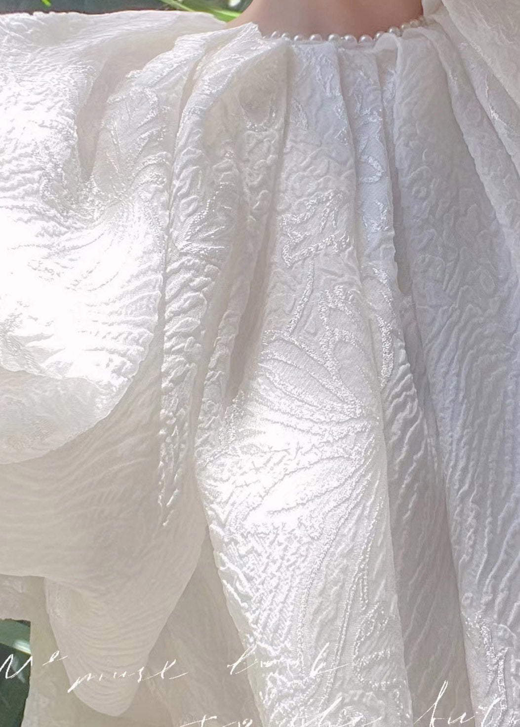 Jacquard White O-Neck Silk Long Dresses Short Sleeve - Omychic