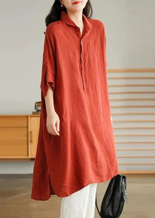 Jade Green Linen Women Casual Linen Shirt Dress