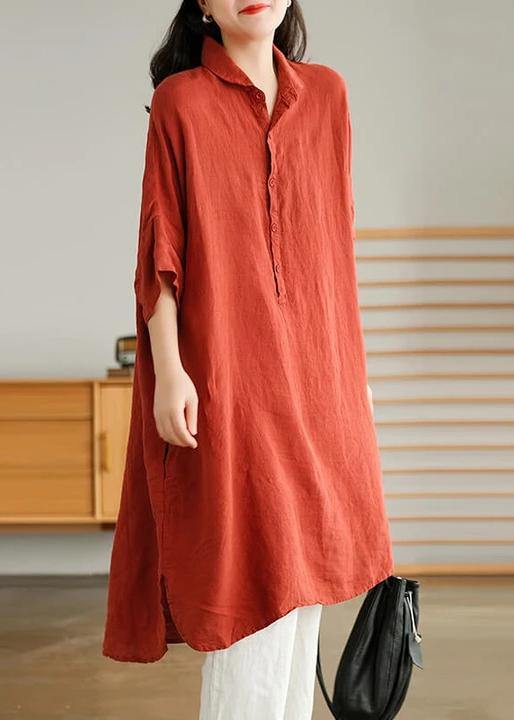 Jade blue-snowflake Linen Women Casual Linen Shirt Dress