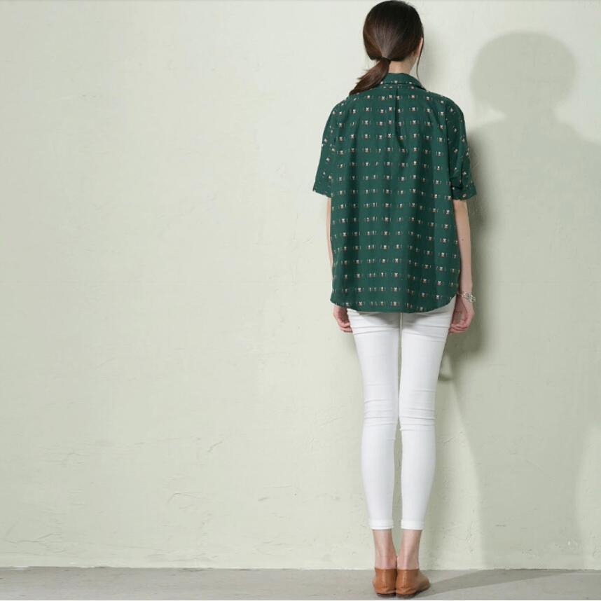 Jade green cotton women summer t shirt low high blouse oversize top - Omychic