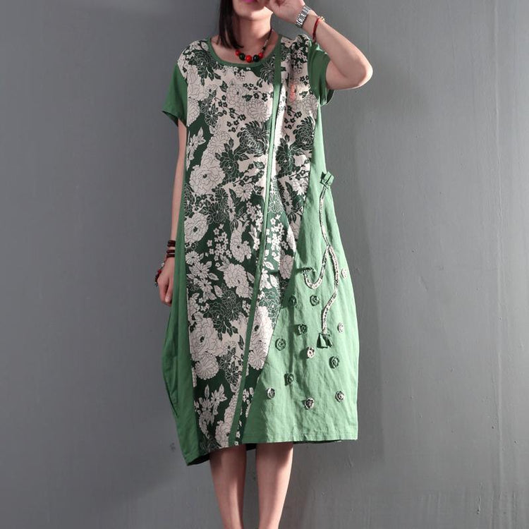 Joyful summer long linen sundresses plus size causal summer dresses gown caftan short sleeve green - Omychic