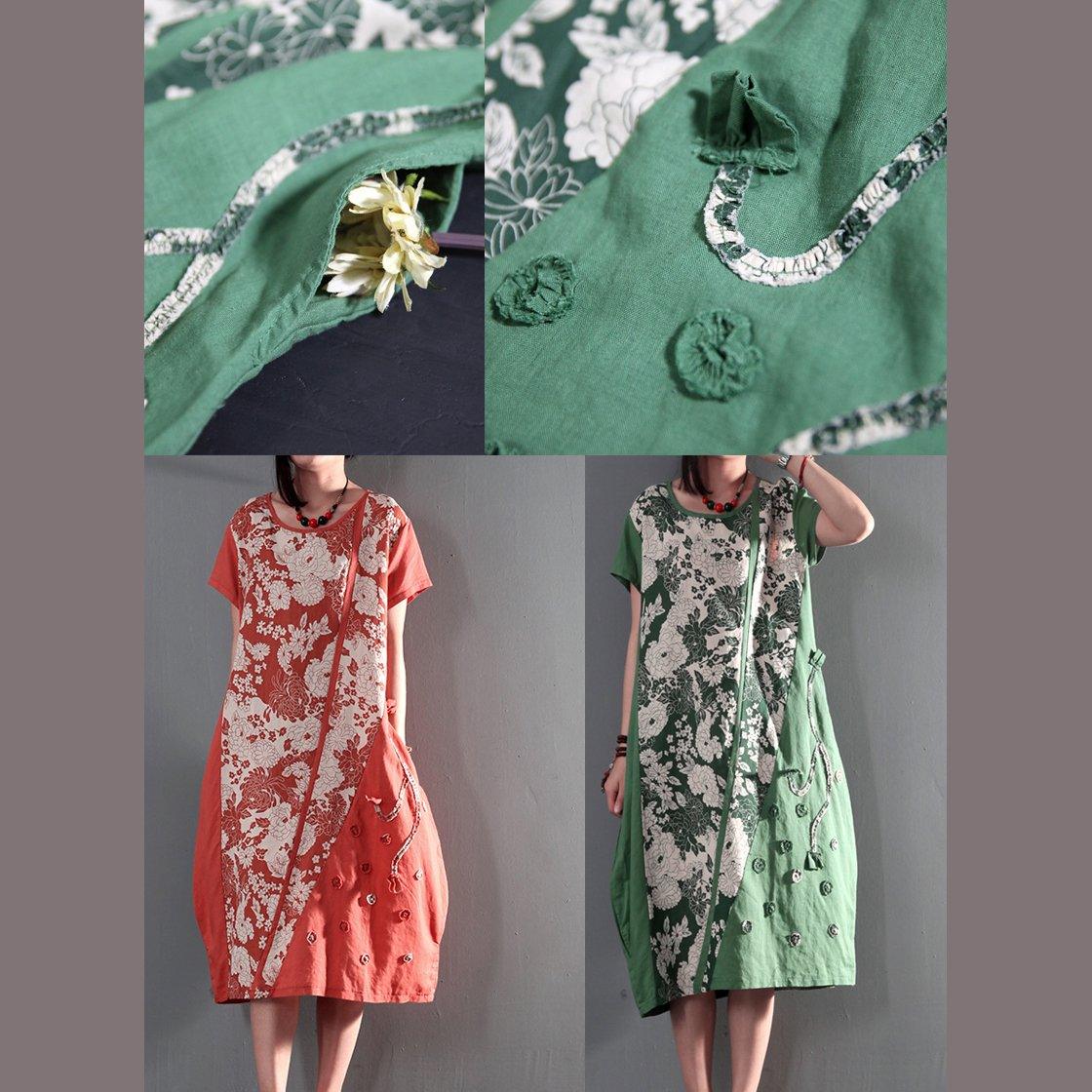 Joyful summer long linen sundresses plus size causal summer dresses gown caftan short sleeve green - Omychic