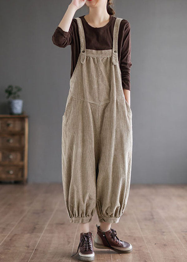 Khaki Corduroy Loose Overalls Jumpsuit Oversized Pockets Fall