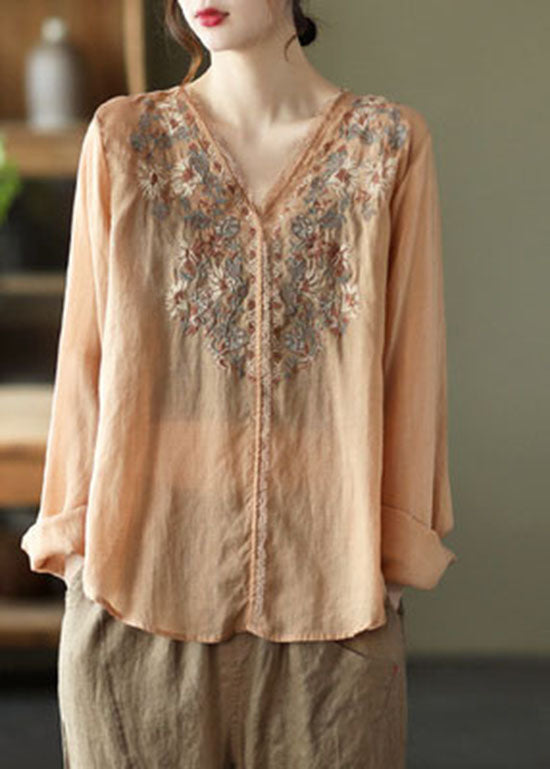 Khaki Lace Patchwork Linen Shirt Top Low High Design Long Sleeve