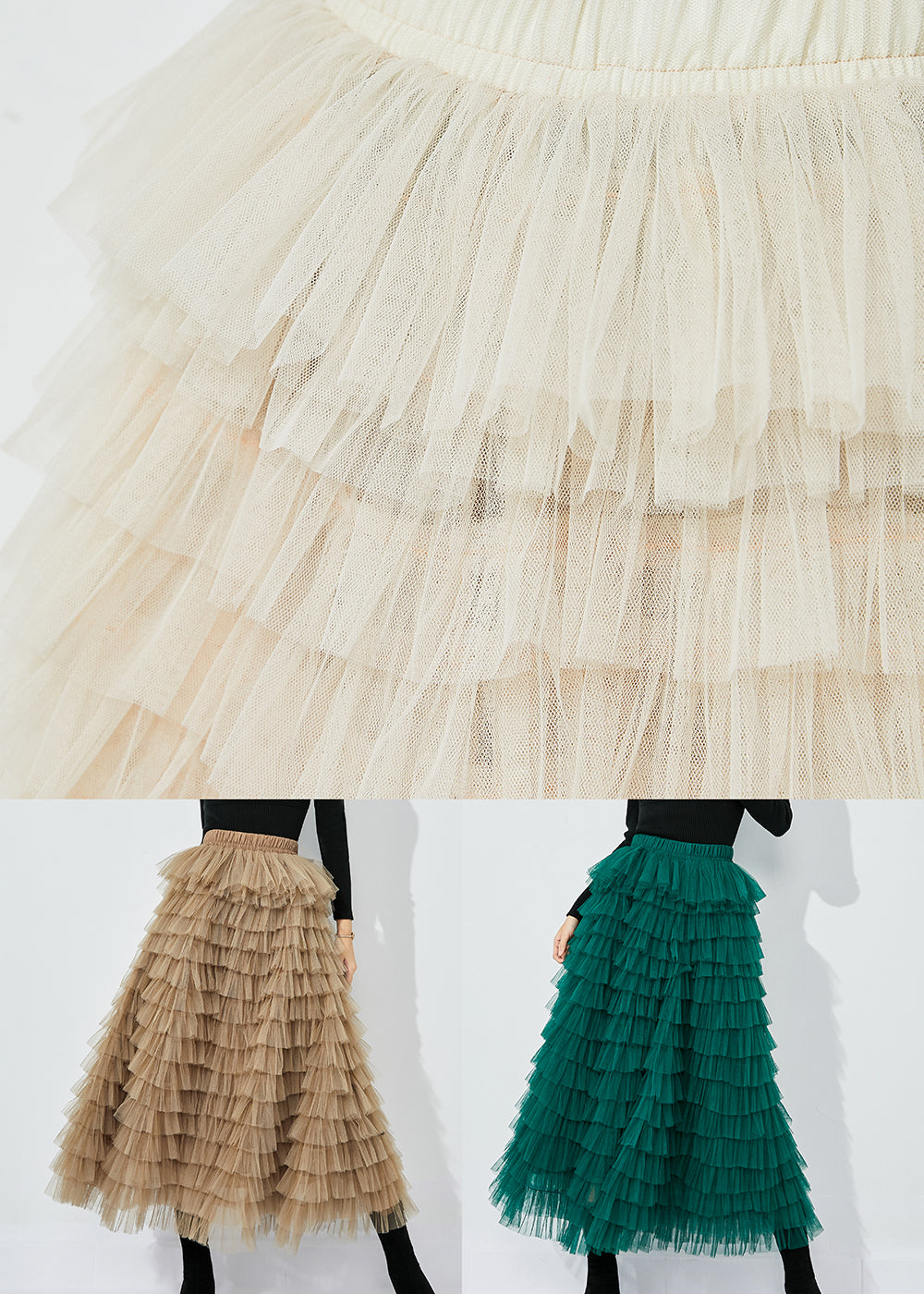 Khaki Layered Tulle A Line Skirt Exra Large Hem Summer - Omychic