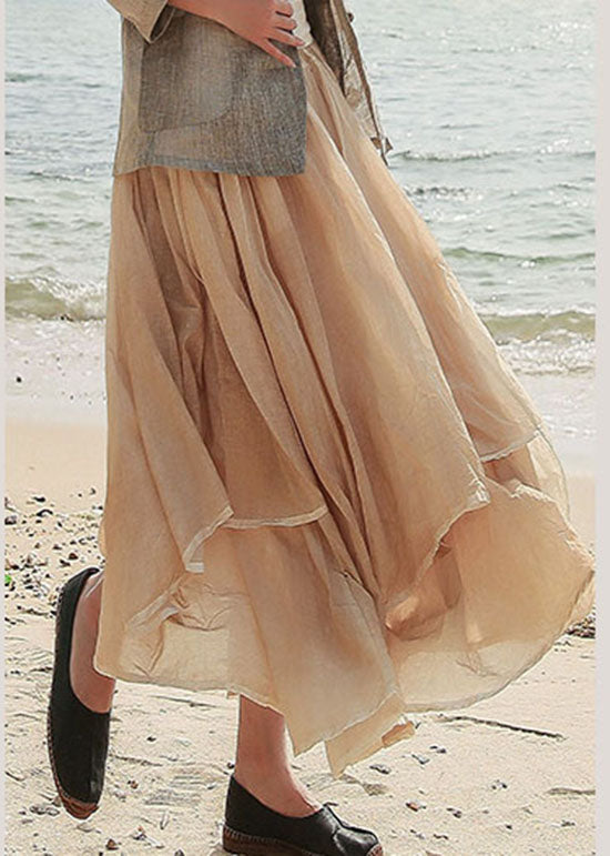 Khaki Patchwork Cotton Skirt Asymmetrical Spring