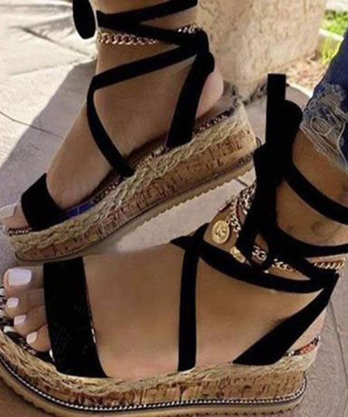 Khaki Peep Toe Faux Leather Splicing Lace Up Platform Sandals