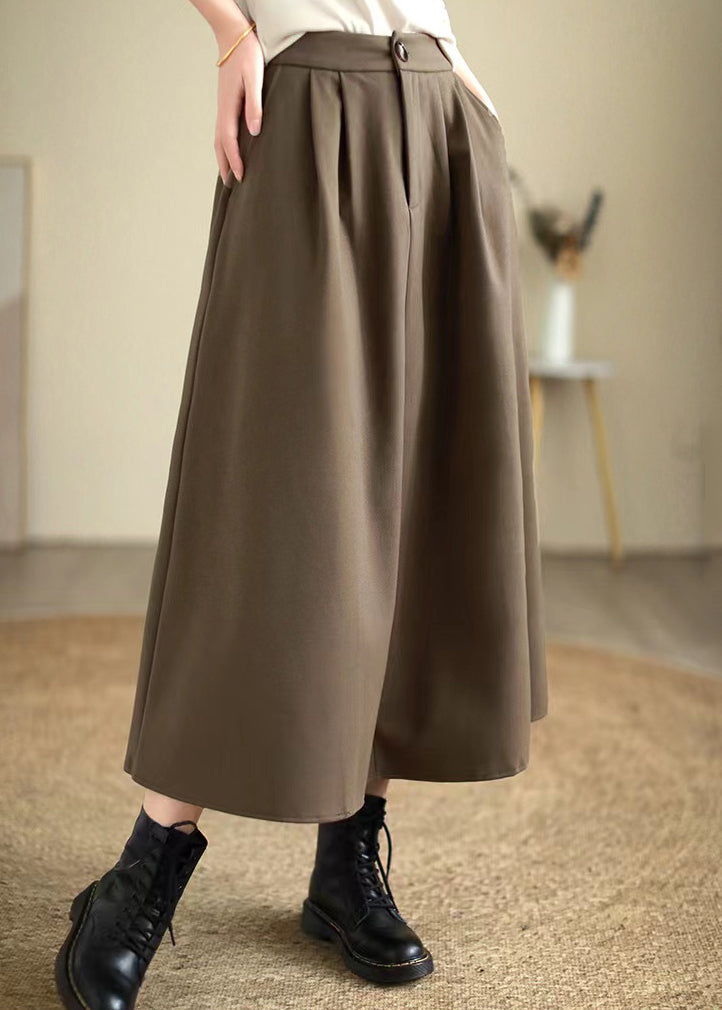 Khaki Silm Fit Woolen A Line Skirt High Waist Spring
