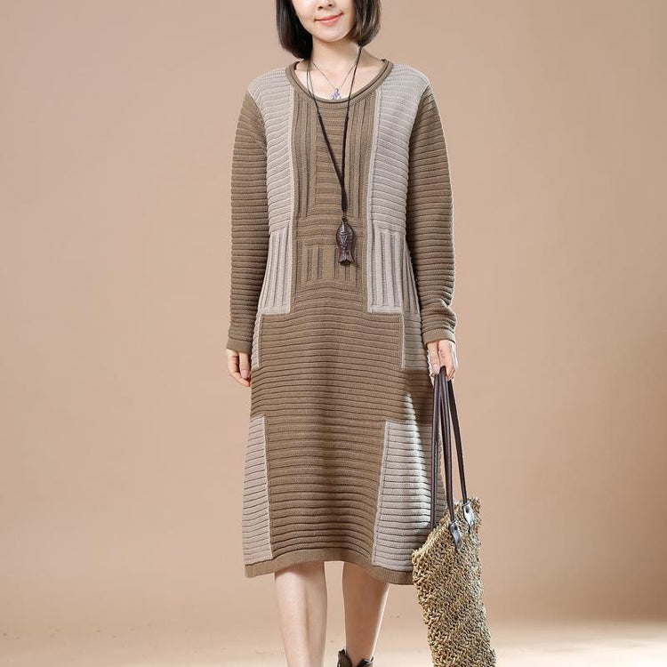 Khaki cable knit sweaters long women knit dress oversize - Omychic