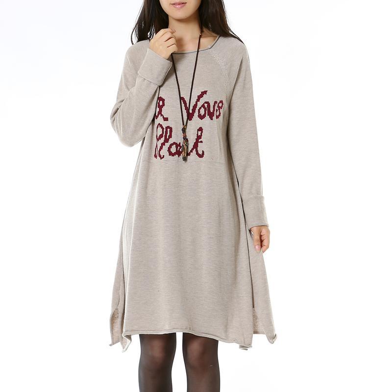 Khaki cozy women sweater dress oversized - Omychic